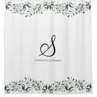 Eucalyptus Greenery Floral Family Name  Shower Curtain