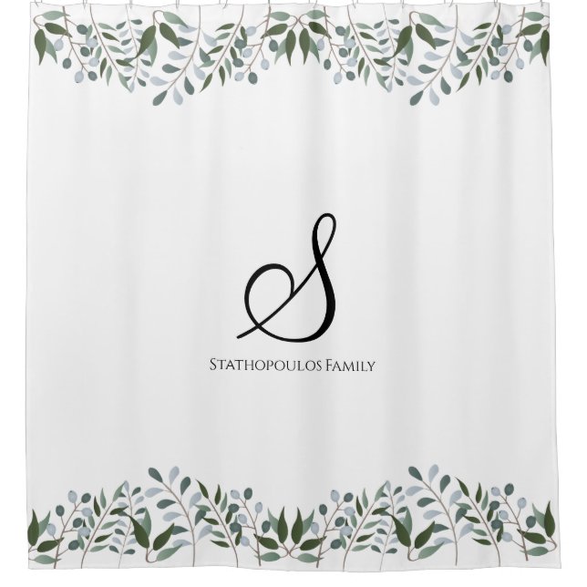 Eucalyptus Greenery Floral Family Name  Shower Curtain (Front)