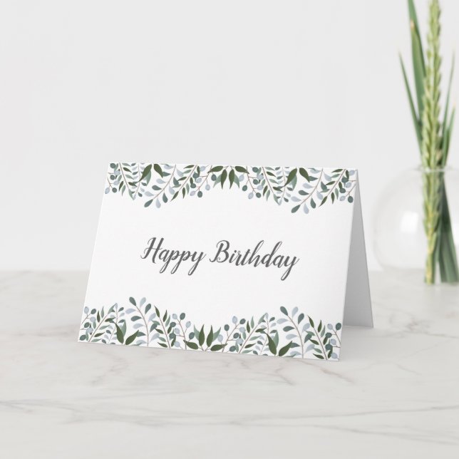 Eucalyptus Greenery Floral Happy Birthday Card (Front)