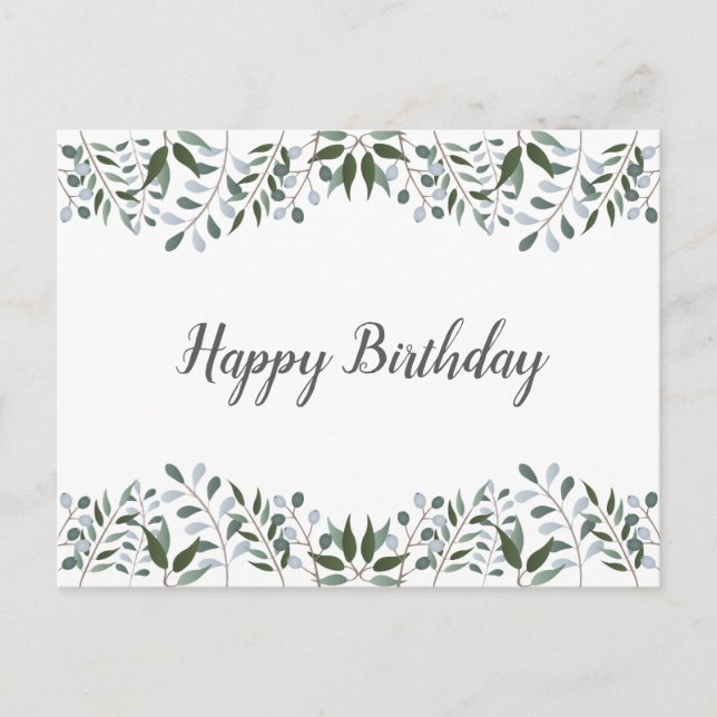 Eucalyptus Greenery Floral Happy Birthday Postcard (Front)