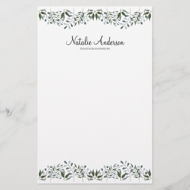 Eucalyptus Greenery Floral Personalise Stationery (Front)