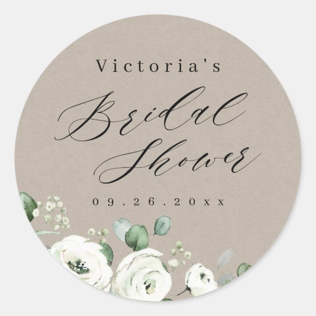 Eucalyptus Greenery floral rustic bridal shower Classic Round Sticker (Front)
