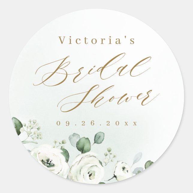 Eucalyptus Greenery floral rustic bridal shower Classic Round Sticker (Front)