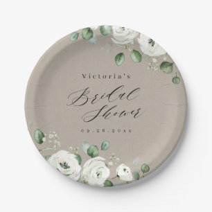 Eucalyptus Greenery floral rustic bridal shower Paper Plate