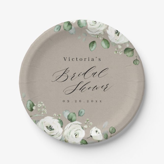 Eucalyptus Greenery floral rustic bridal shower Paper Plate (Front)
