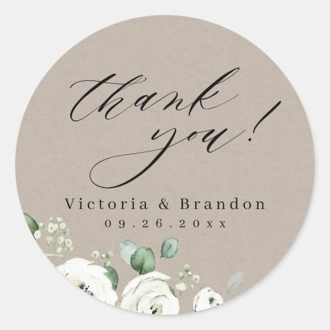 Eucalyptus Greenery floral rustic thank you Classic Round Sticker (Front)