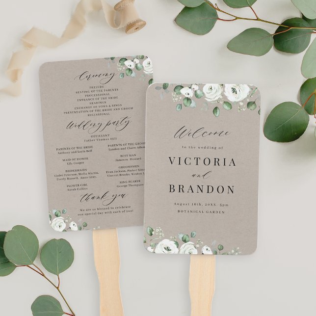 Eucalyptus Greenery floral rustic wedding programs Hand Fan (Eucalyptus Greenery floral rustic wedding programs Hand Fan)