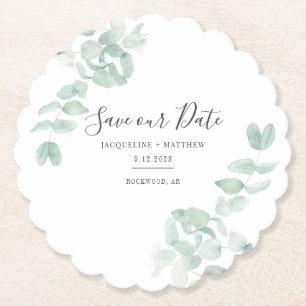 Eucalyptus Greenery Floral Save the Date Paper Coaster