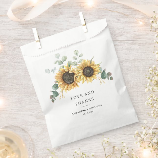 Eucalyptus Greenery Floral Sunflower Wedding Favour Bags (Clipped)