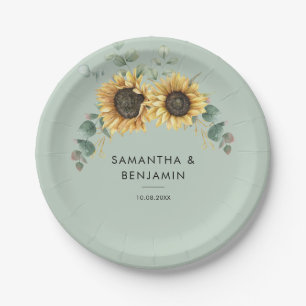 Eucalyptus Greenery Floral Sunflower Wedding Paper Plate