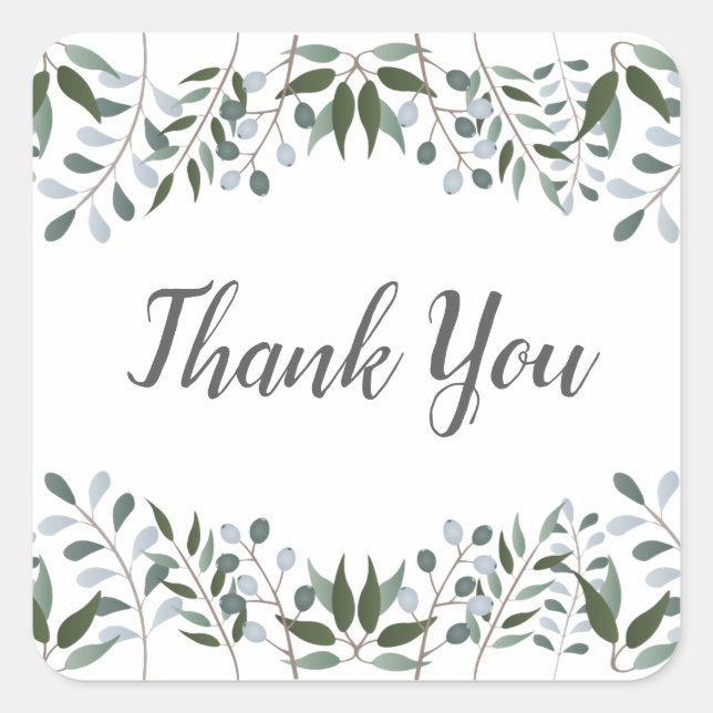 Eucalyptus Greenery Floral Thank You Square Sticker (Front)