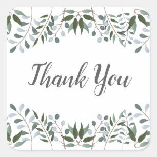 Eucalyptus Greenery Floral Thank You Square Sticker