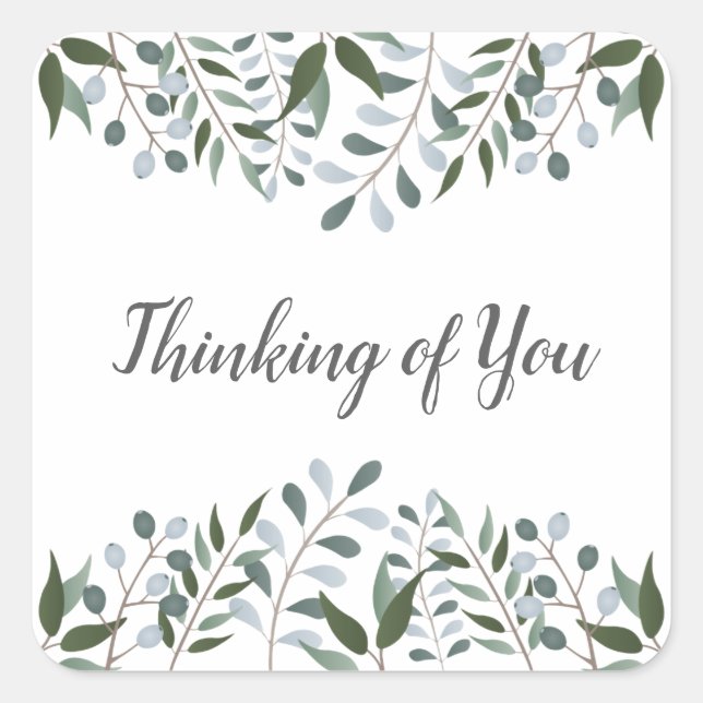 Eucalyptus Greenery Floral Thinking Of You Square Sticker (Front)