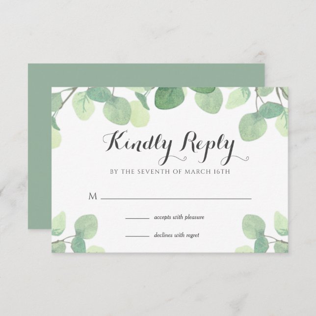 Eucalyptus Greenery Floral Wedding RSVP Card (Front/Back)