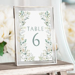 Eucalyptus Greenery Floral Wedding Table Numbers<br><div class="desc">Step into timeless elegance with our bohemian wedding table numbers. Each number showcases a delicate wreath of white flower blooms intertwined in greenery and eucalyptus leaves, elevating the allure of your table settings. Enhanced with simple minimalist green calligraphy script, these table numbers exude refined charm, perfect for rustic, botanical, and...</div>