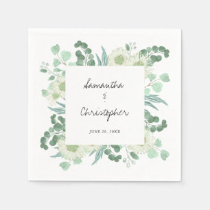 Eucalyptus Greenery Flowers Handwriting Wedding Napkin