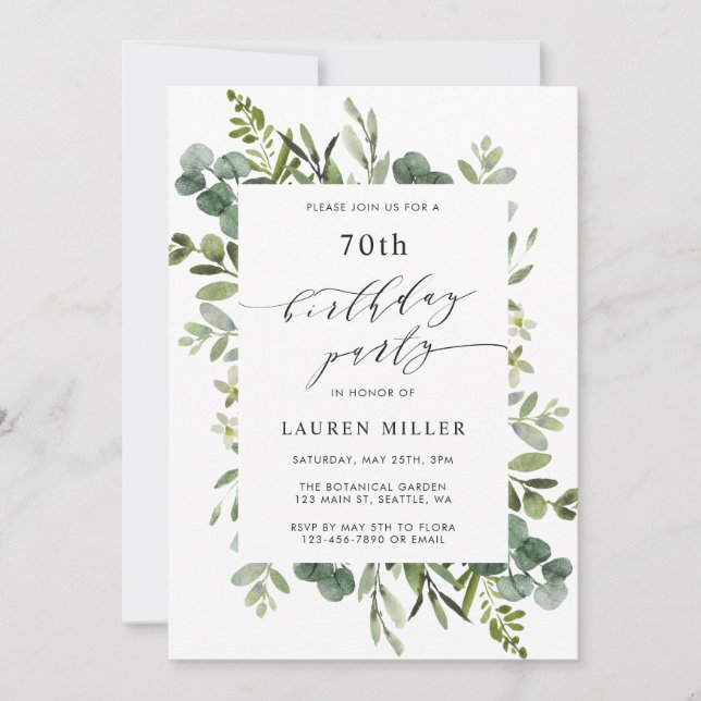 Eucalyptus Greenery Foliage Birthday Party  Invitation (Front)