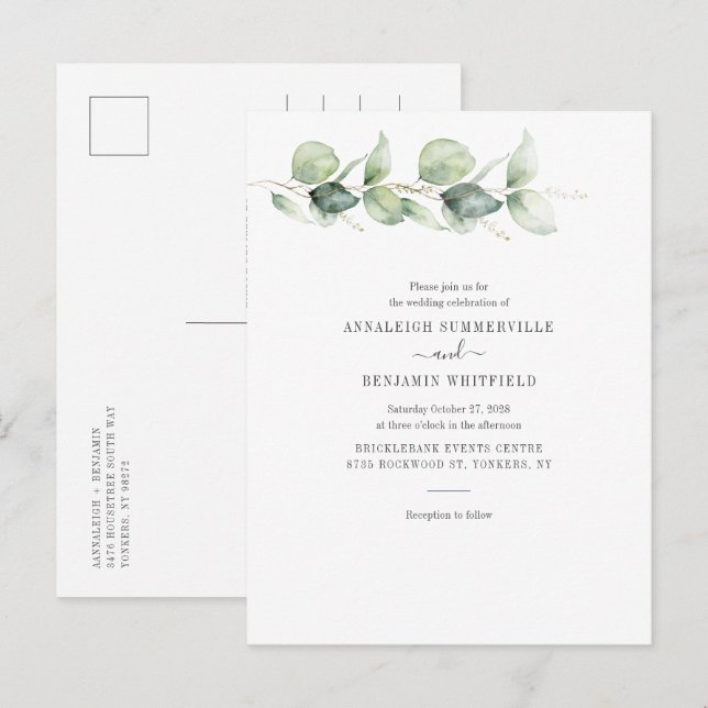Eucalyptus Greenery Foliage Botanical Wedding Invitation Postcard (Front/Back)