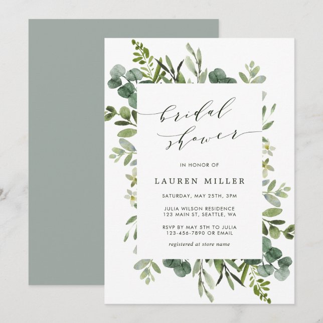 Eucalyptus Greenery Foliage Bridal Shower Invitation (Front/Back)
