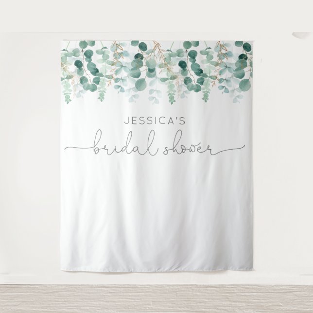 Eucalyptus greenery foliage elegant bridal shower tapestry (Front)
