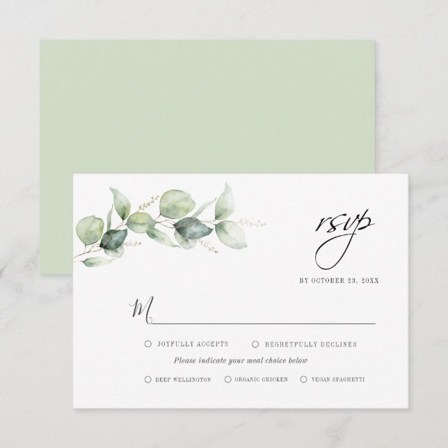 Eucalyptus Greenery Foliage Minimalist Wedding RSVP Card (Front/Back)