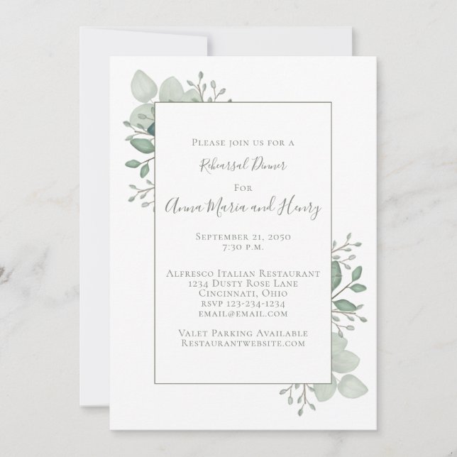 Eucalyptus Greenery Foliage Rehearsal Dinner Invitation (Front)