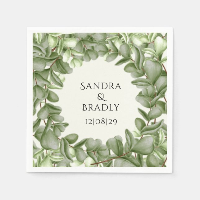 Eucalyptus Greenery Foliage Watercolor Wreath Napkin (Front)