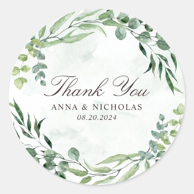 Eucalyptus Greenery Foliage Wedding Round Sticker (Front)