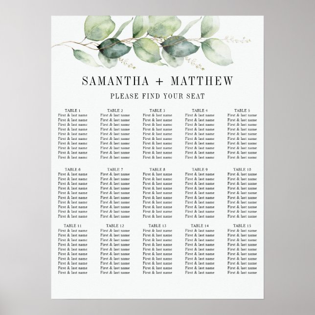 Eucalyptus Greenery Foliage Wedding Seating Chart (Front)