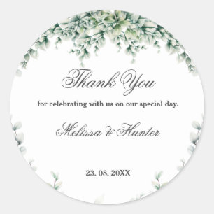 Eucalyptus Greenery Foliage Wedding Thank You Classic Round Sticker