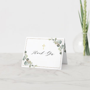 eucalyptus greenery frame baptism thank you card
