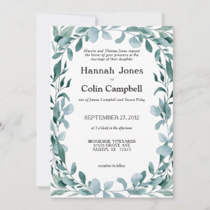 Eucalyptus Greenery Frame Green Blue Wedding Invitation