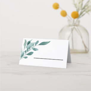 Eucalyptus Greenery Frame Green Blue White Black Place Card