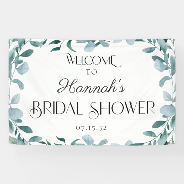 Eucalyptus Greenery Frame Green Shower Welcome Banner (Horizontal)