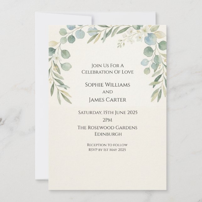 Eucalyptus Greenery Frame Wedding Invitation (Front)
