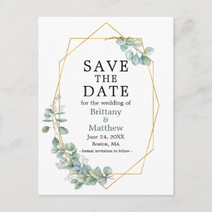 Eucalyptus Greenery Geo Frame Save The Date Postcard