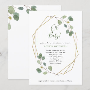 Eucalyptus Greenery Geometric Baby Shower Oh Baby Invitation