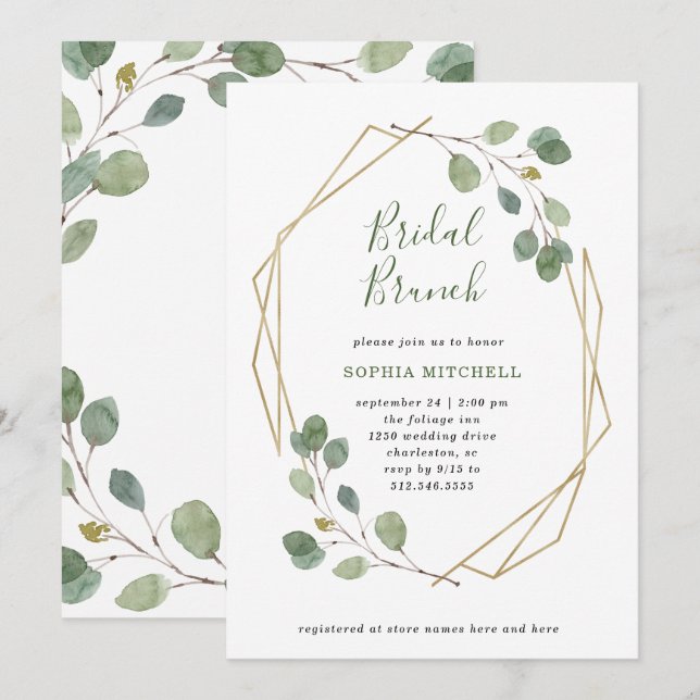Eucalyptus Greenery | Geometric Bridal Brunch Invitation (Front/Back)