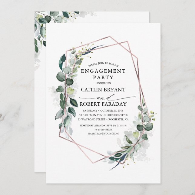 Eucalyptus Greenery Geometric Engagement Party Invitation (Front/Back)
