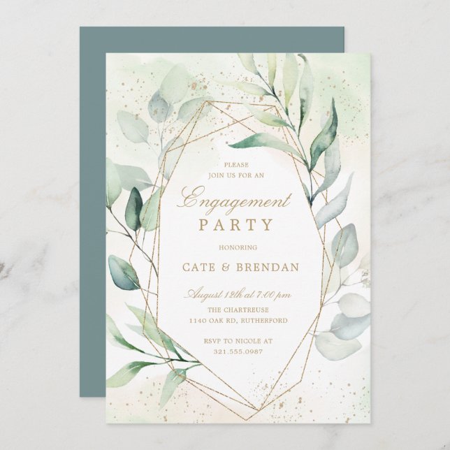 Eucalyptus Greenery Geometric Engagement Party Invitation (Front/Back)