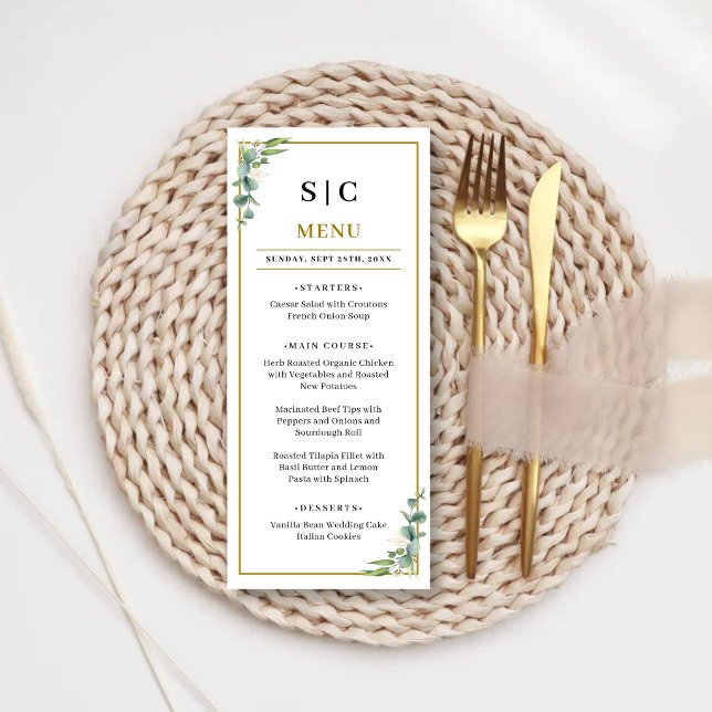 Eucalyptus Greenery Geometric Floral Wedding Menu (Eucalyptus greenery geometric wedding menu adds modern elegance to your reception dining.)