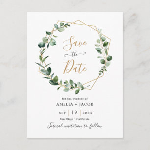 Eucalyptus Greenery Geometric Frame Save the Date Postcard