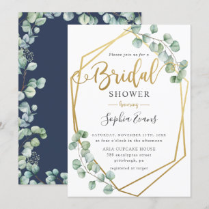 Eucalyptus Greenery Geometric Gold Bridal Shower Invitation
