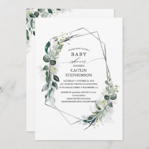 Eucalyptus Greenery Geometric Modern Baby Shower Invitation