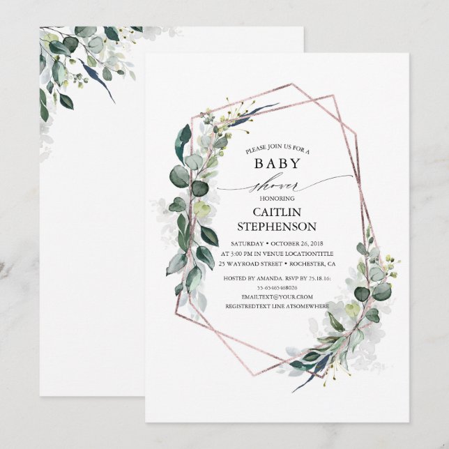 Eucalyptus Greenery Geometric Modern Baby Shower Invitation (Front/Back)