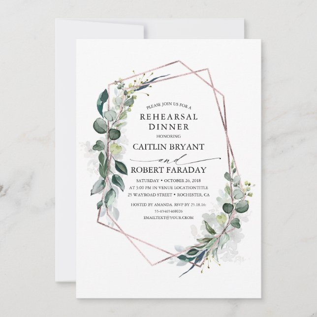 Eucalyptus Greenery Geometric Rehearsal Dinner Invitation (Front)