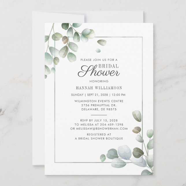 Eucalyptus Greenery Geometric Rustic Bridal Shower Invitation (Front)