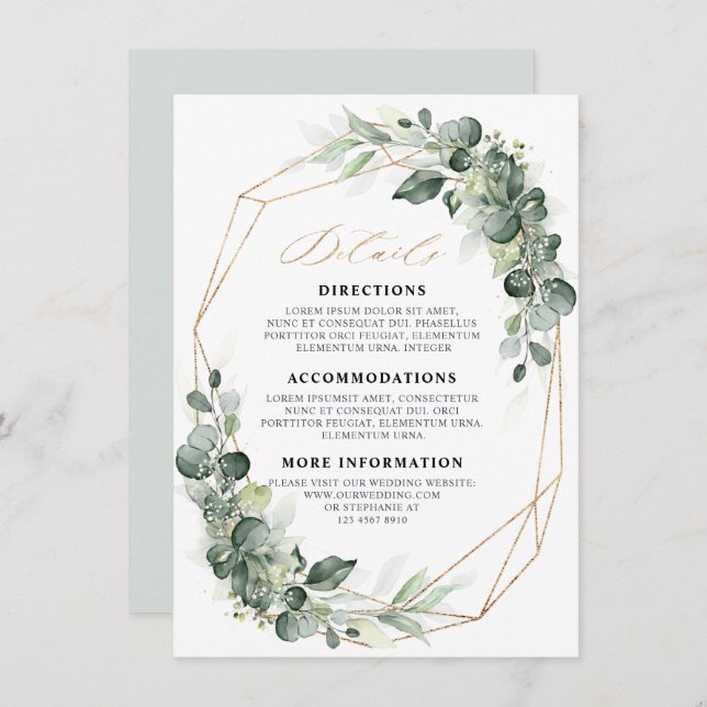 Eucalyptus Greenery Geometric Wedding Details Enclosure Card (Front/Back)