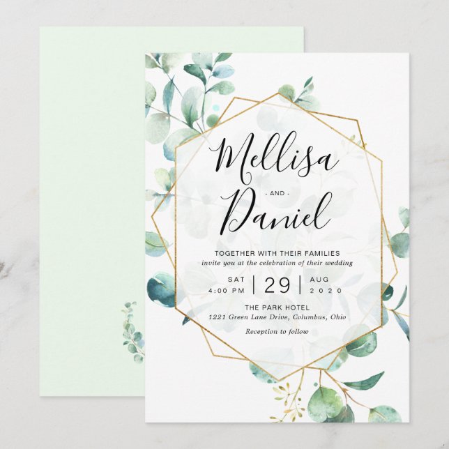 Eucalyptus Greenery Geometric Wedding Invitation (Front/Back)