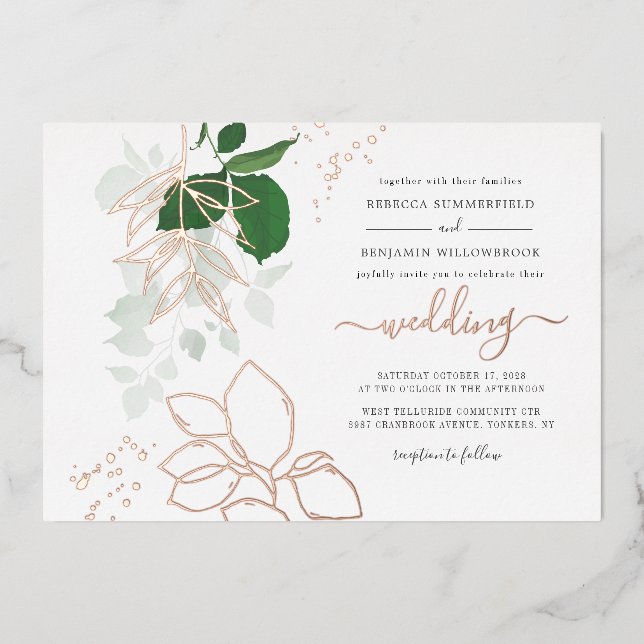 Eucalyptus Greenery Geometric Wedding Rose Gold (Front)